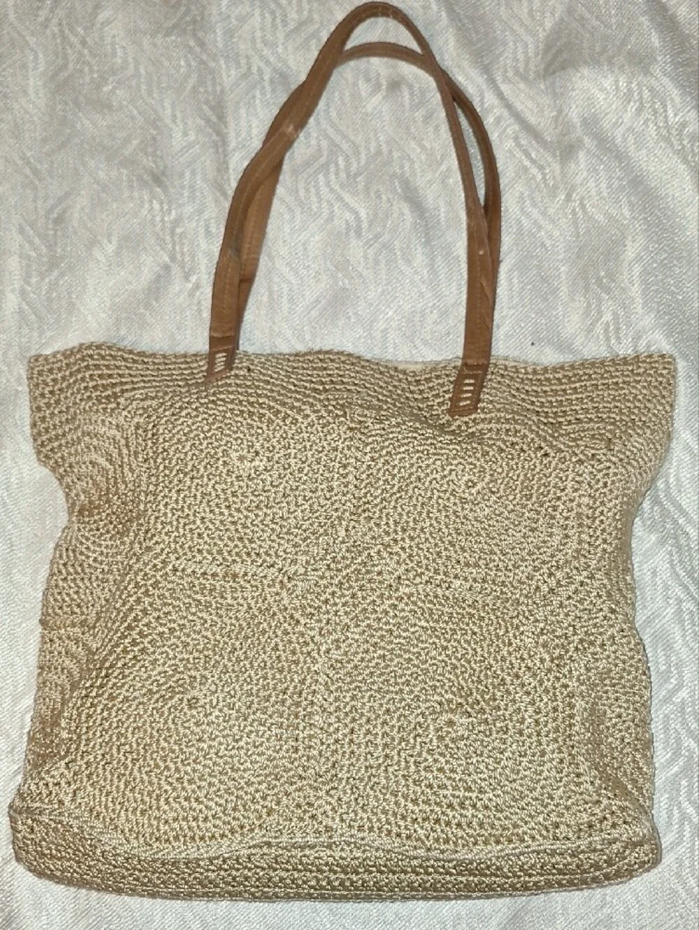SONOMA Natural Woven Tote with Brown Handles